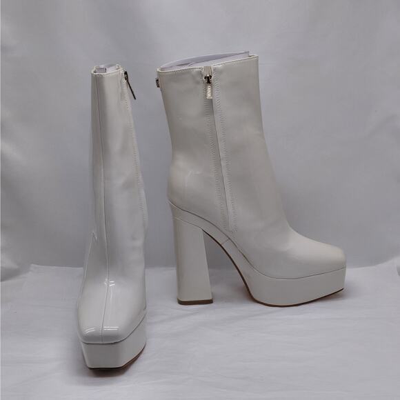 GUESS Byra Platform Ankle Boots Women 7.5 Ivory Retro 70s Block Chunky Heel Gogo - Picture 5 of 14